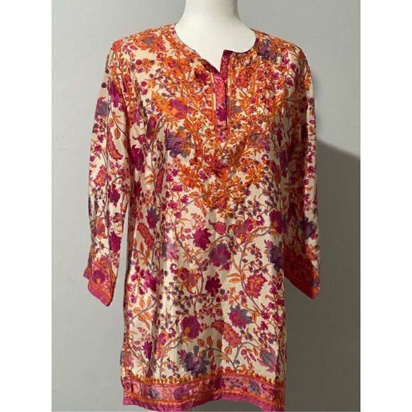 Gretchen Scott Designs Tops - Gretchen Scott boho floral Embroidered tunic top 3/4 sleeve S